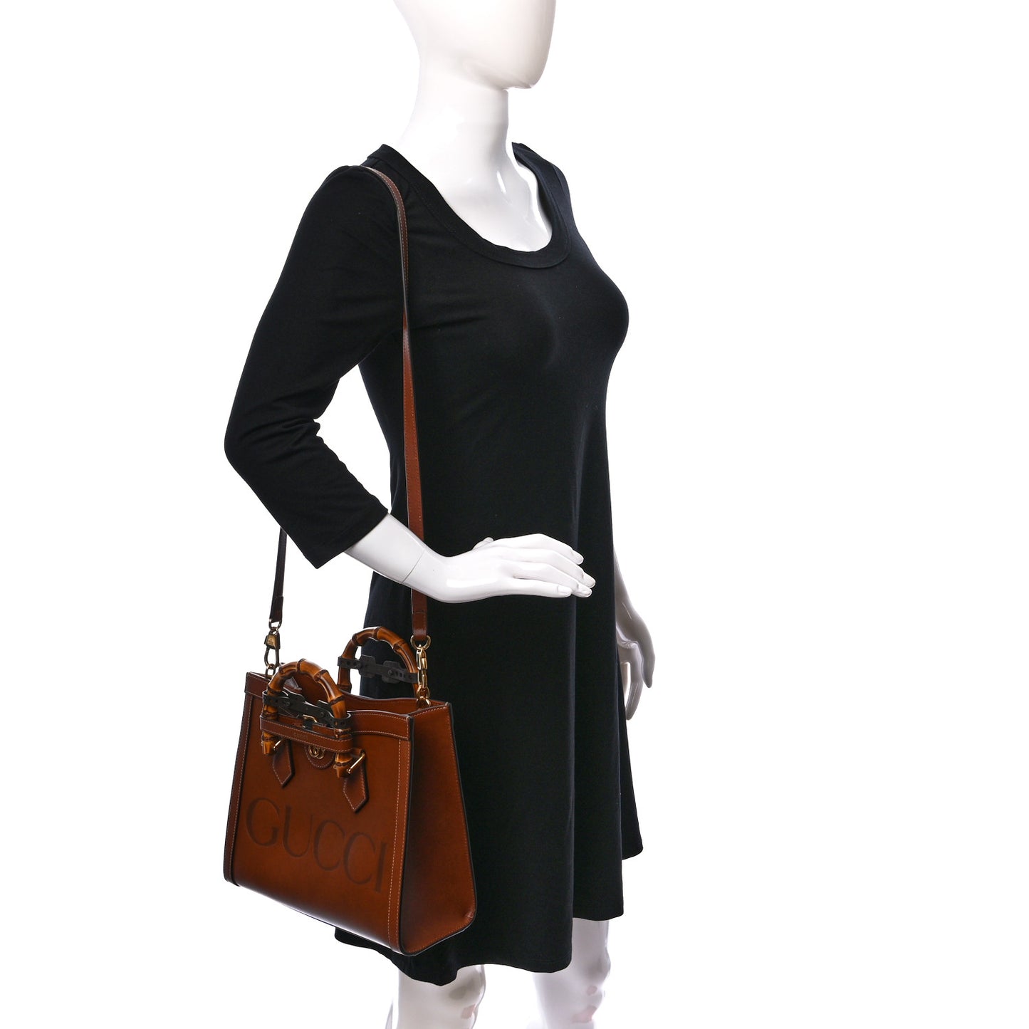 Charisma Calfskin Gucci Embossed Small Diana Tote Bag Peanut Brown