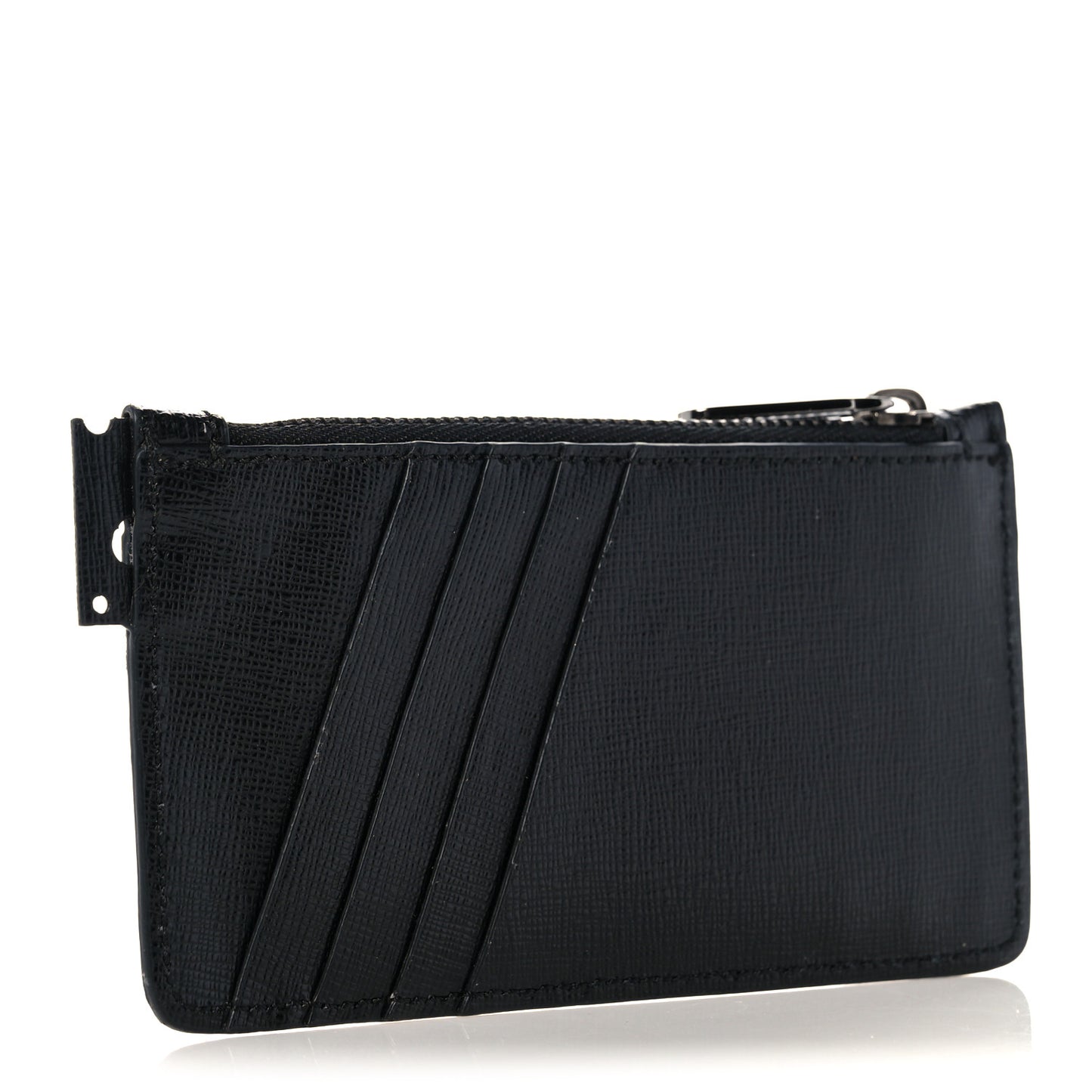Calfskin Logo Zip Card Holder Black