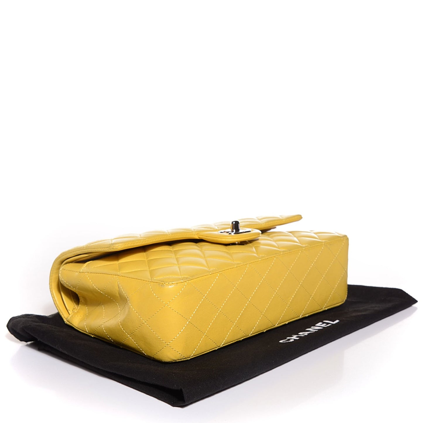 Lambskin Quilted Medium Double Flap Yellow