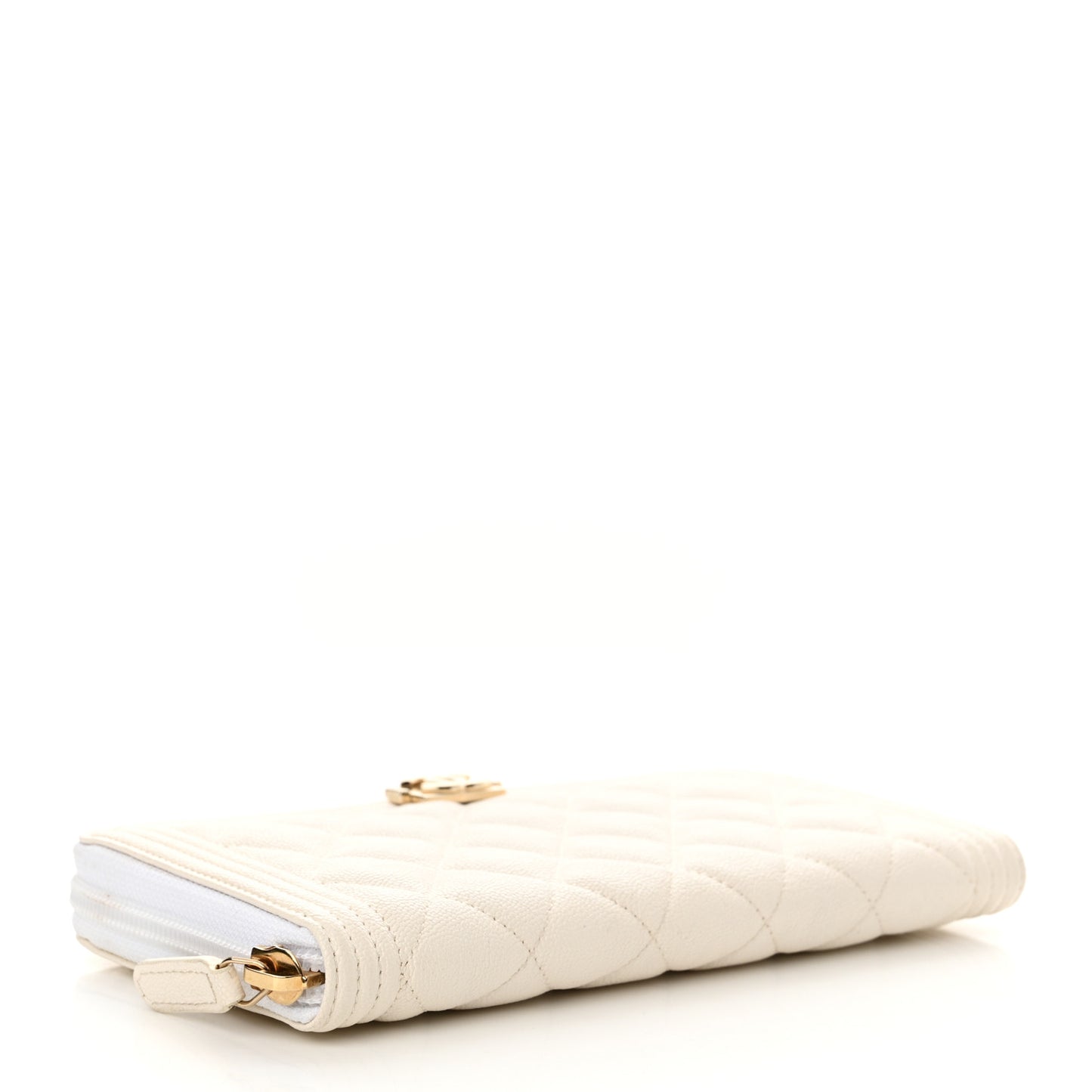 Caviar Quilted Boy Long Zip Around Wallet White