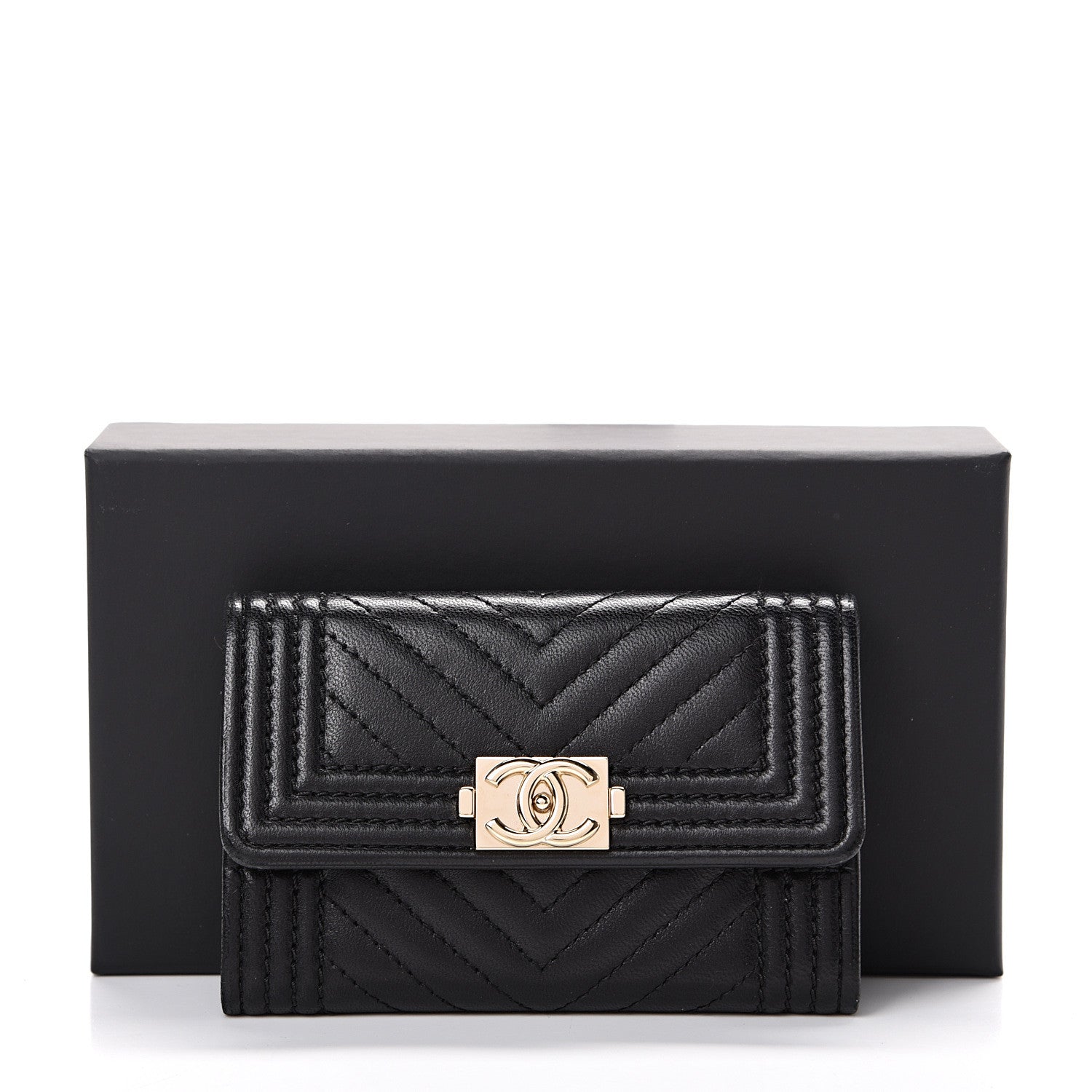 Chanel Lambskin Chevron Quilted Boy Card Holder Wallet Black 13 of 13