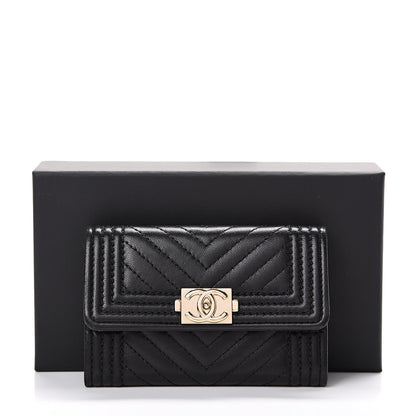 Chanel Lambskin Chevron Quilted Boy Card Holder Wallet Black 13 of 13
