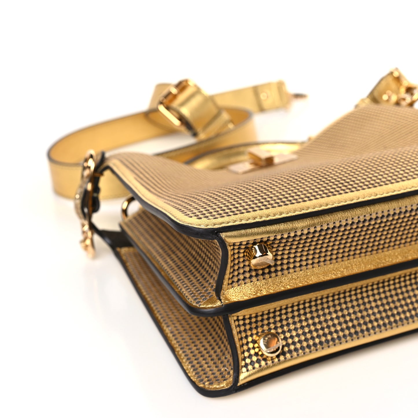 X VERSACE Vitello Laminato Nappa Perforated Fendace FF Baroque Medium Peekaboo I SEE U Satchel Gold