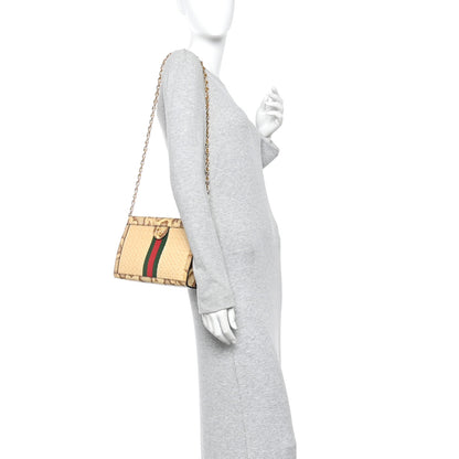 Gucci Raffia Elaphe GG Small Ophidia Chain Shoulder Bag Natural Cream Brown 2 of 10