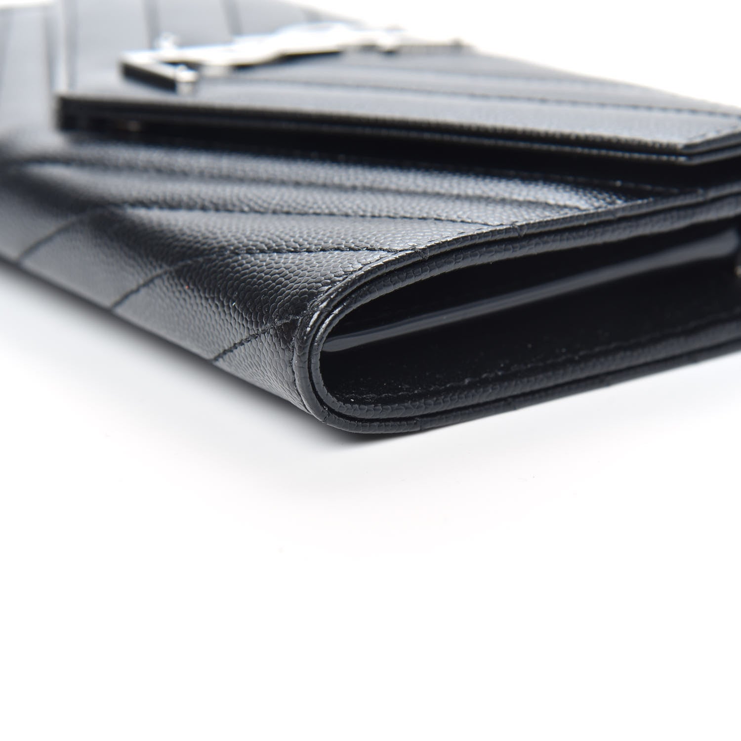 Saint Laurent Grain De Poudre Matelasse Chevron Monogram Flap Wallet Black 8 of 9