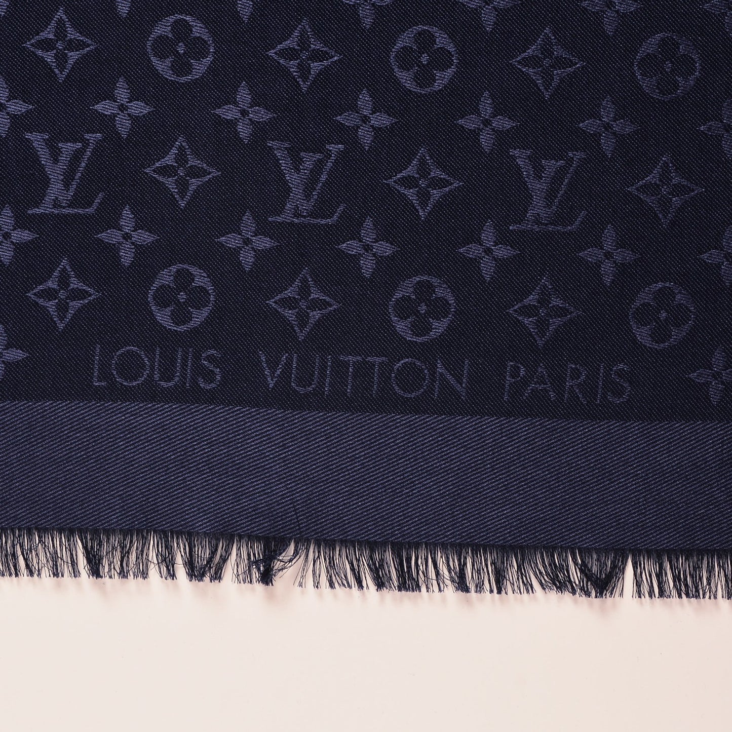 Silk Wool Monogram Shawl Night Blue