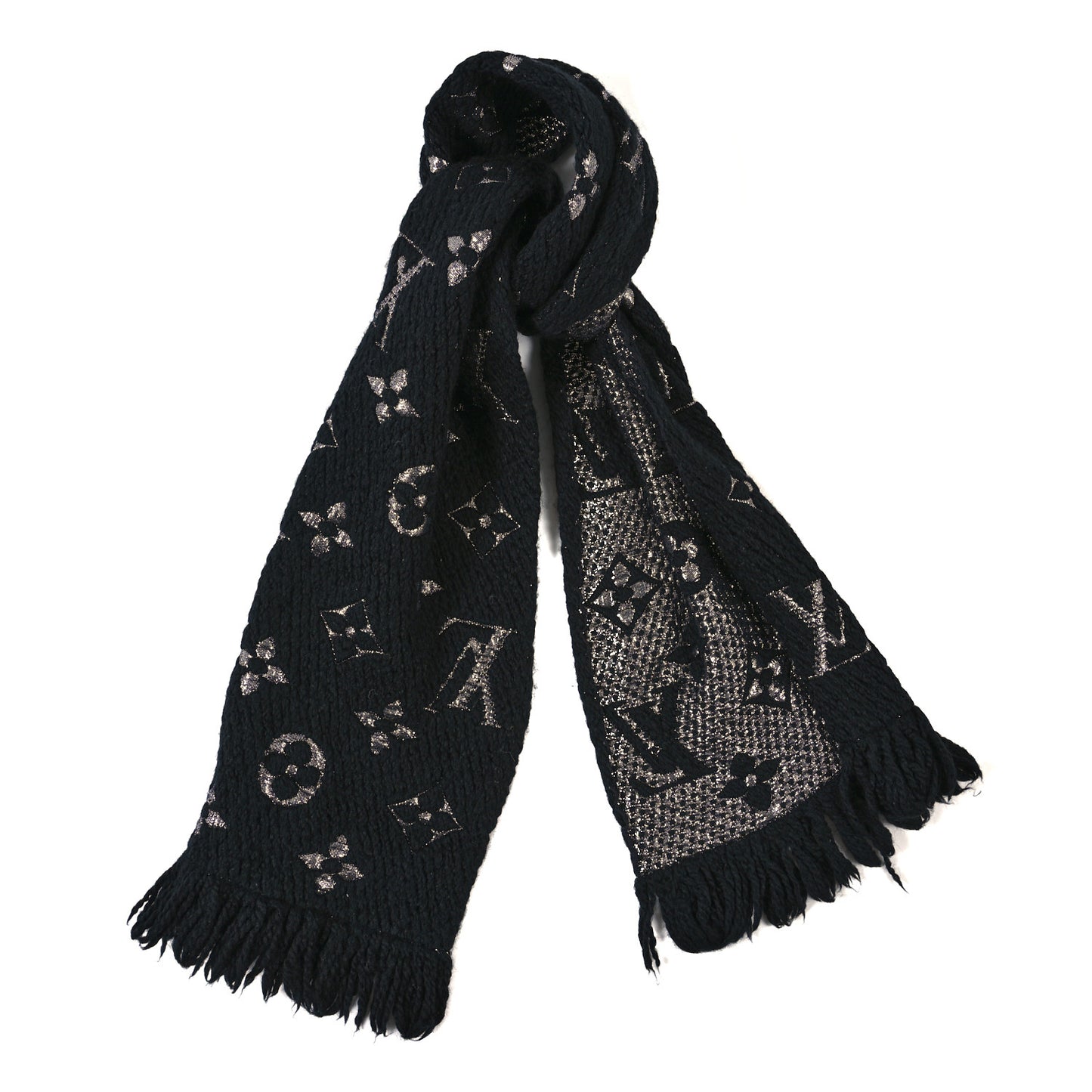Wool Silk Logomania Shine Scarf Black