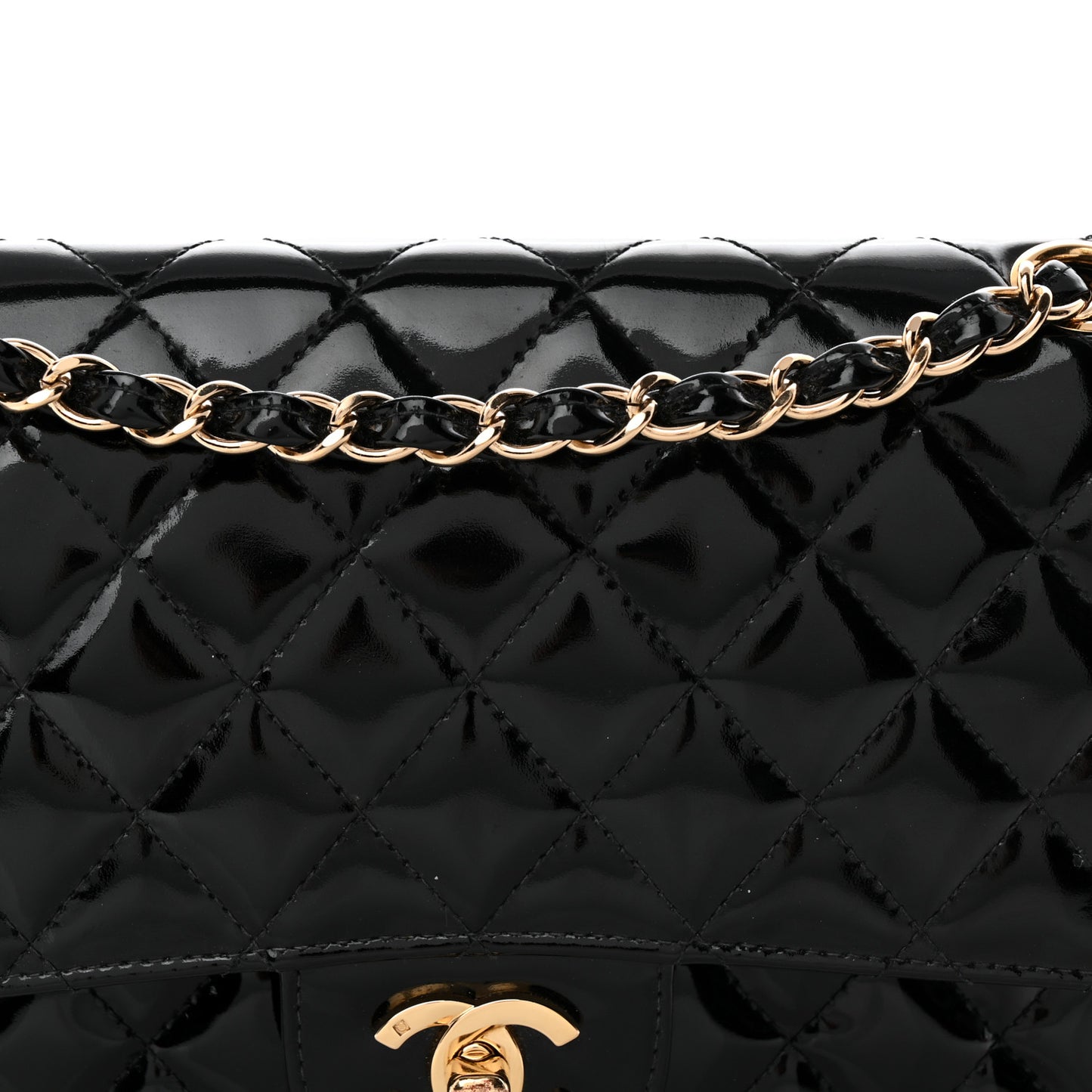 Patent Quilted Medium Double Flap Black
