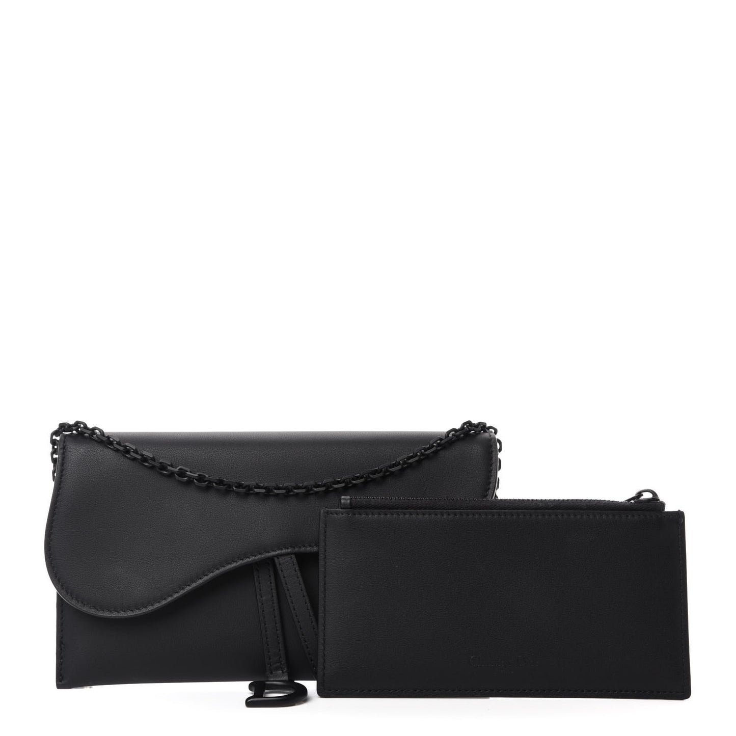 Ultra Matte Calfskin Saddle Chain Wallet Pouch Black