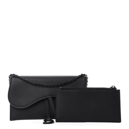 Christian Dior Ultra Matte Calfskin Saddle Chain Wallet Pouch Black 3 of 12