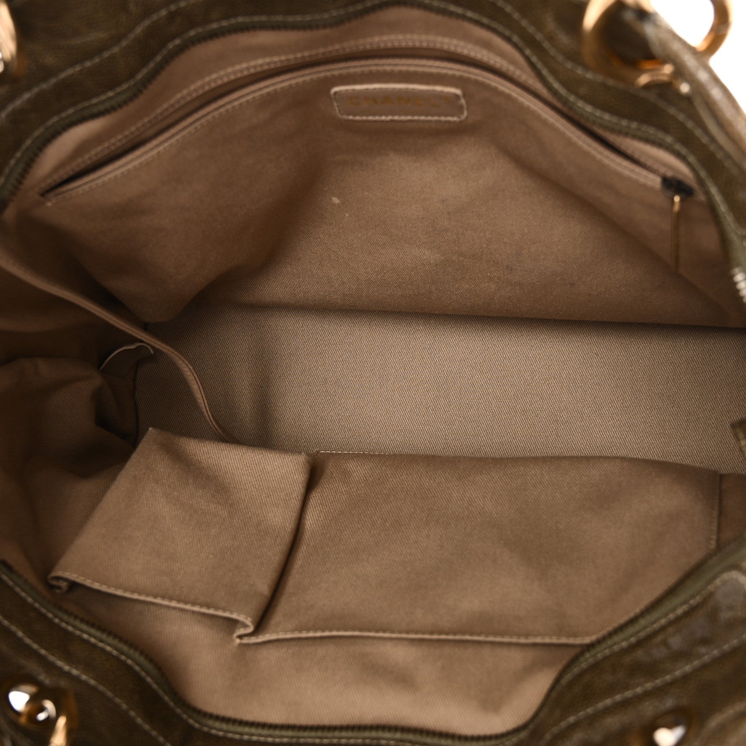 Chanel Crumpled Grained Calfskin Large Coco Pleats Tote Khaki 5 of 10