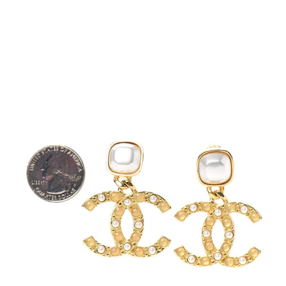 Chanel Pearl Stones CC Drop Earrings Gold 2 of 4