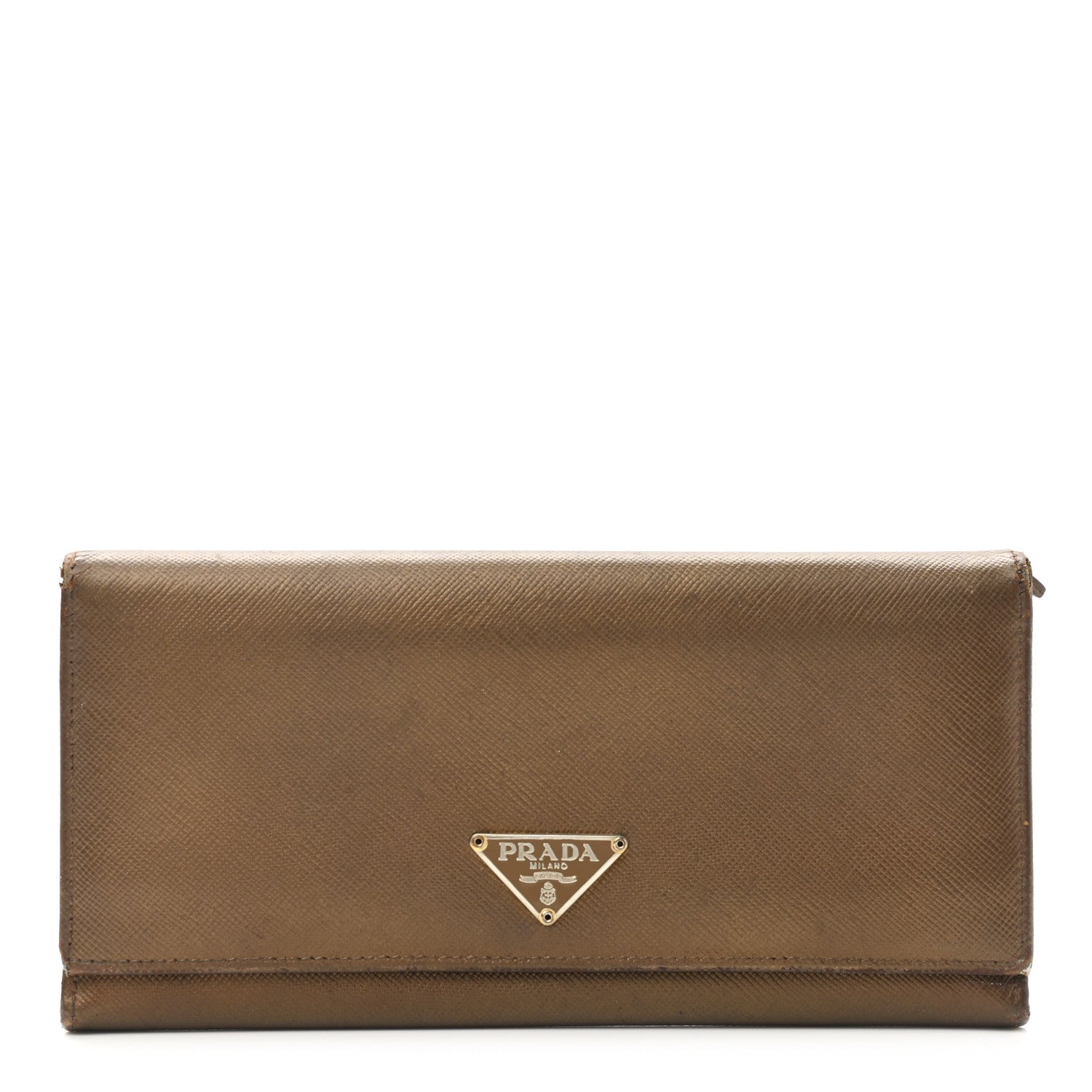 Prada Metallic Saffiano Continental Flap Wallet Bronze 1 of 15