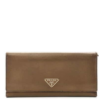 Prada Metallic Saffiano Continental Flap Wallet Bronze 1 of 15