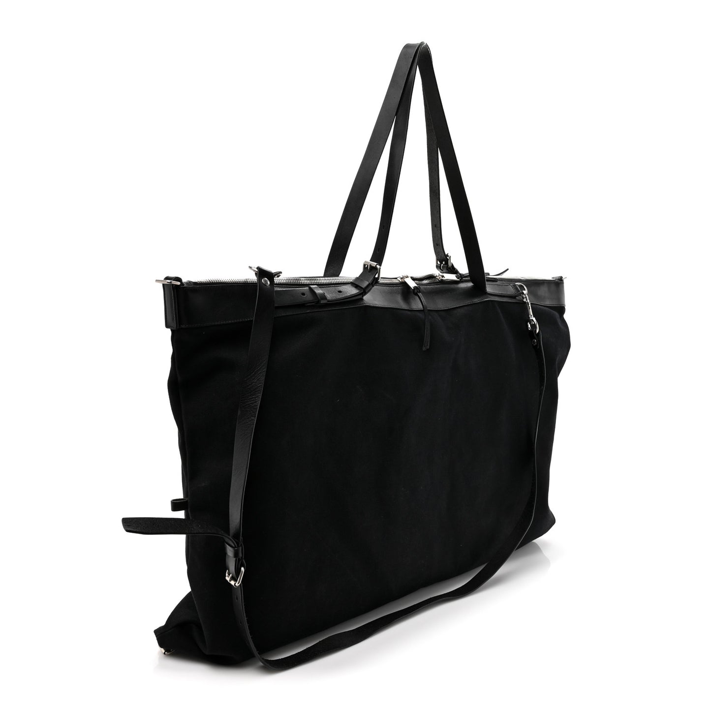Canvas Calfskin Embossed Large Convertible ID Bag Black