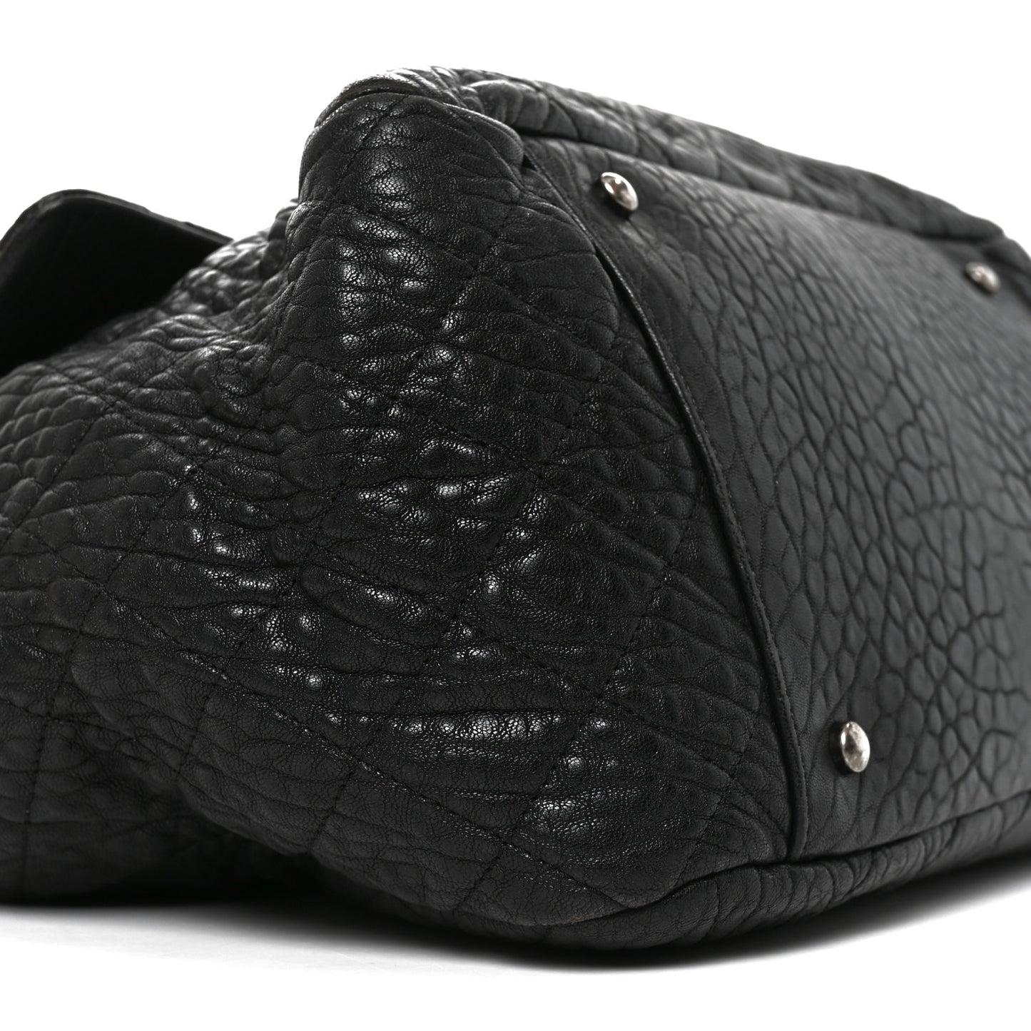 Crumpled Lambskin Quilted Large Tote Black