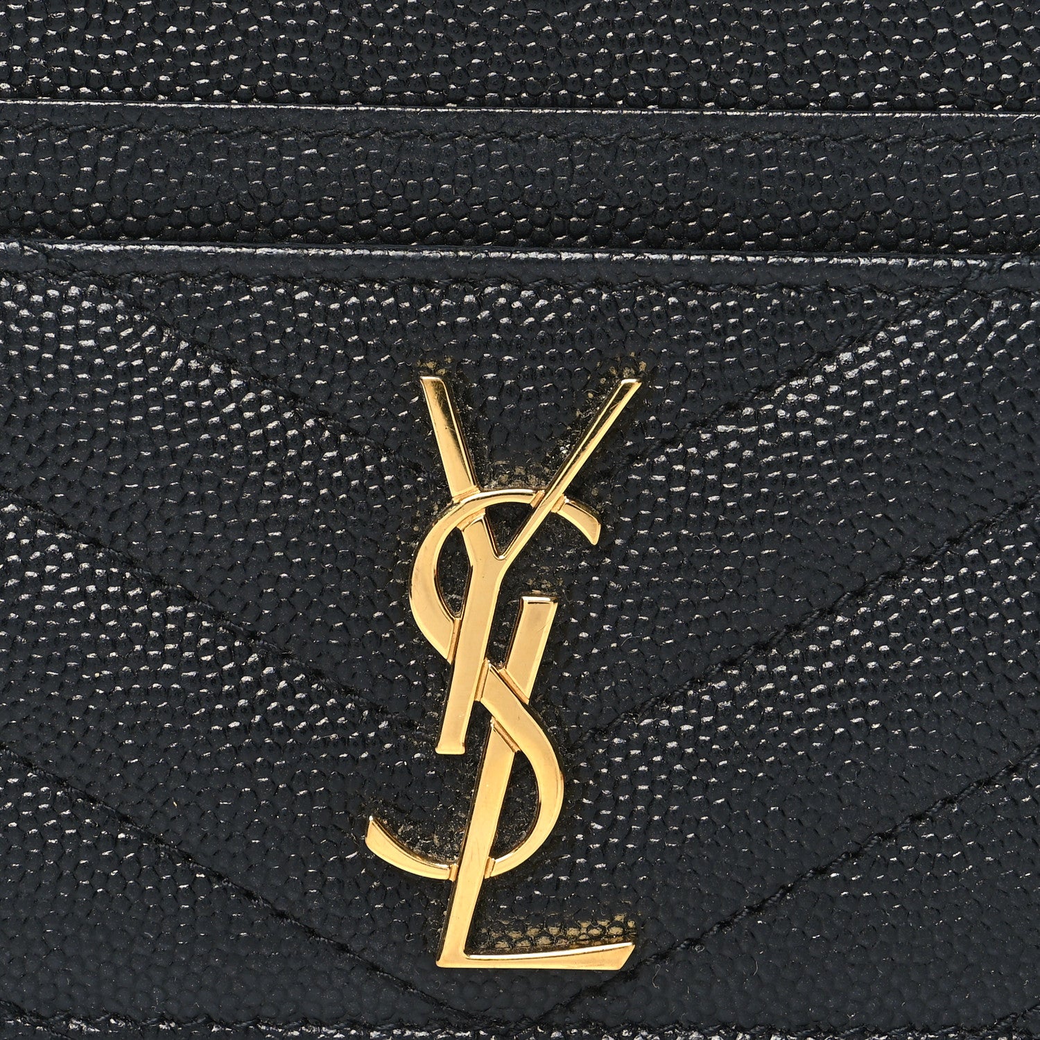 Saint Laurent Grain De Poudre Matelasse Chevron Monogram Credit Card Case Black 8 of 9