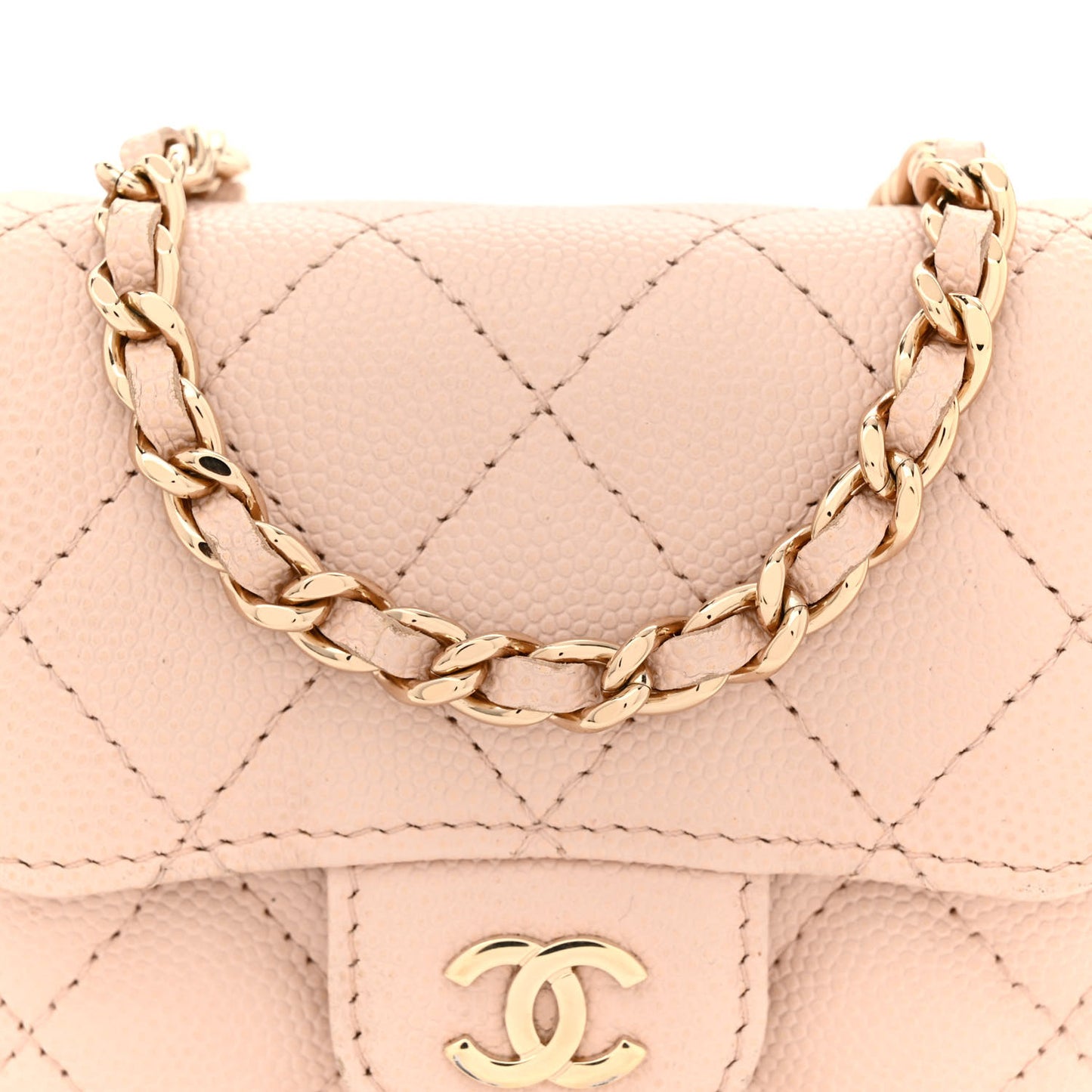 Caviar Quilted Mini Clutch With Chain Light Beige