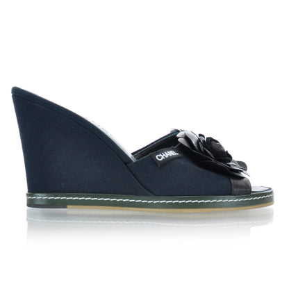 Chanel Canvas Camellia Wedge Sandals 39 4 of 5