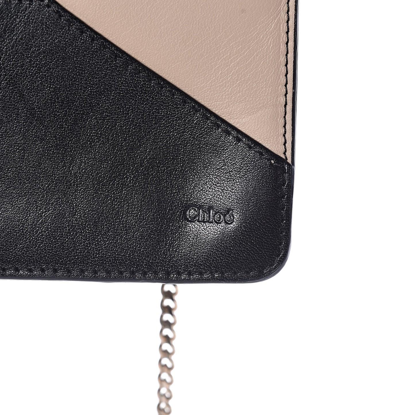 Calfskin Patchwork Chain Wallet Black Beige