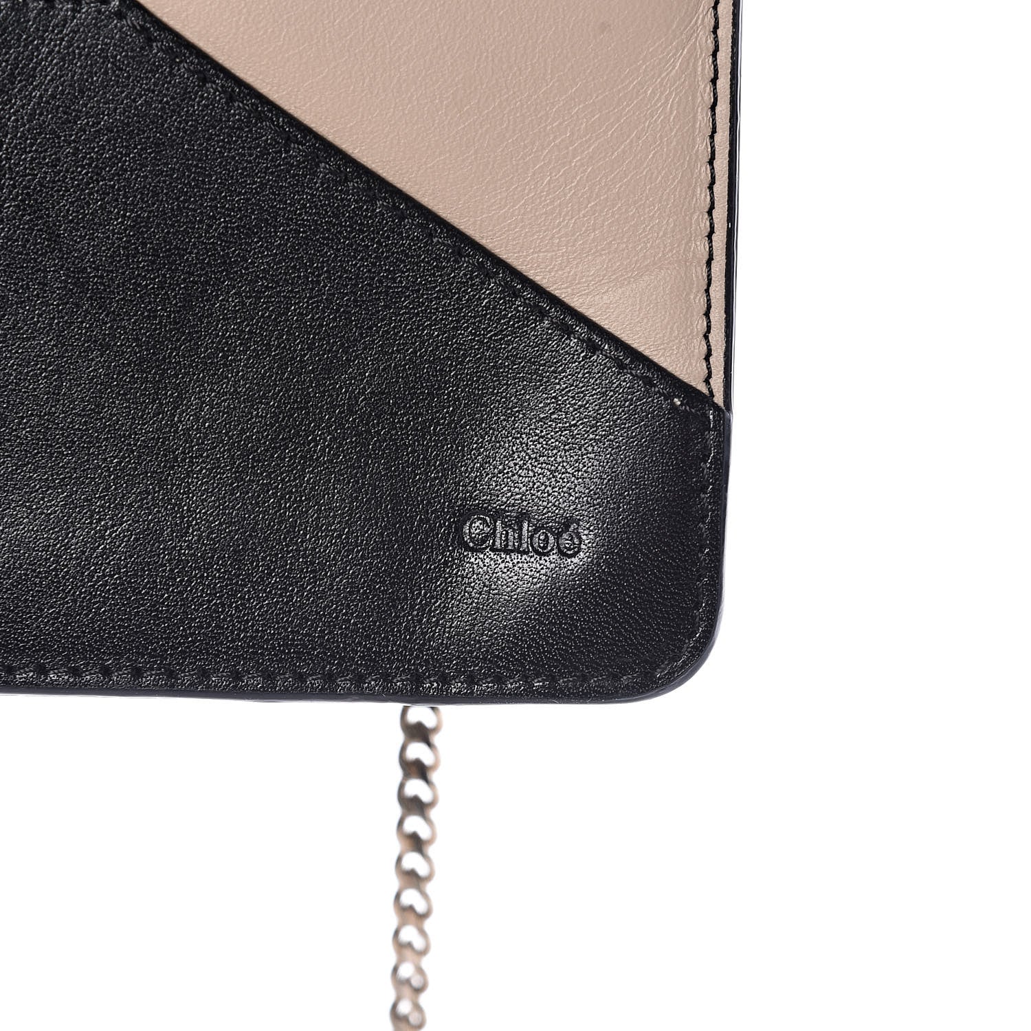Chloe Calfskin Patchwork Chain Wallet Black Beige 10 of 13
