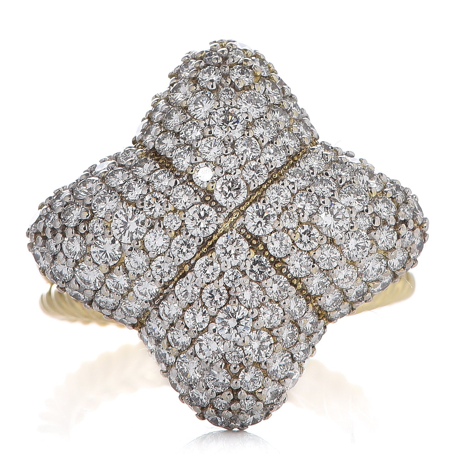 18K Yellow Gold Pave Diamond 23mm Quatrefoil Ring 54 7
