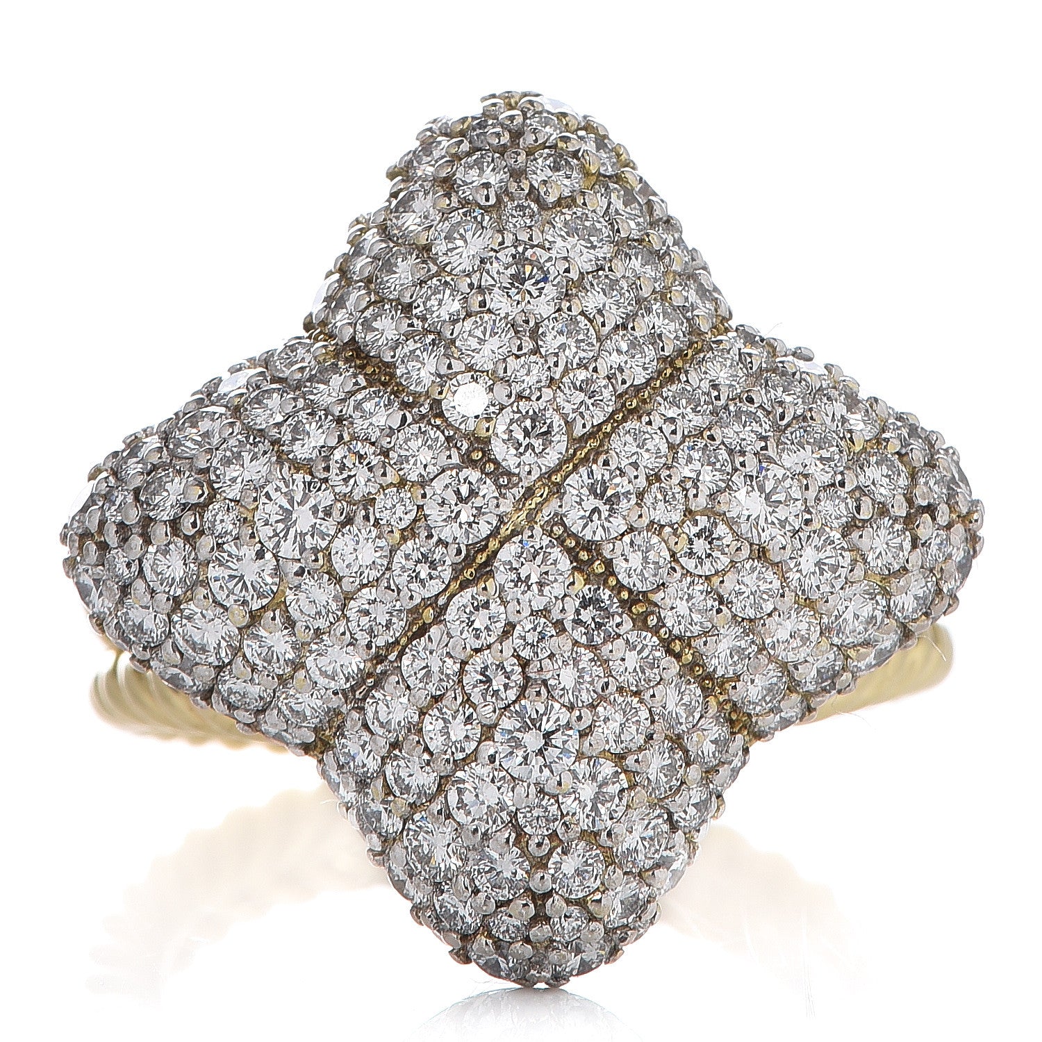 David Yurman 18K Yellow Gold Pave Diamond 23mm Quatrefoil Ring 54 7 1 of 6