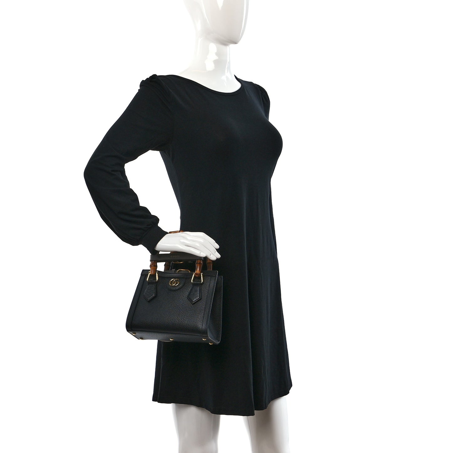 Textured Dollar Calfskin Web Mini Diana Tote Bag Black