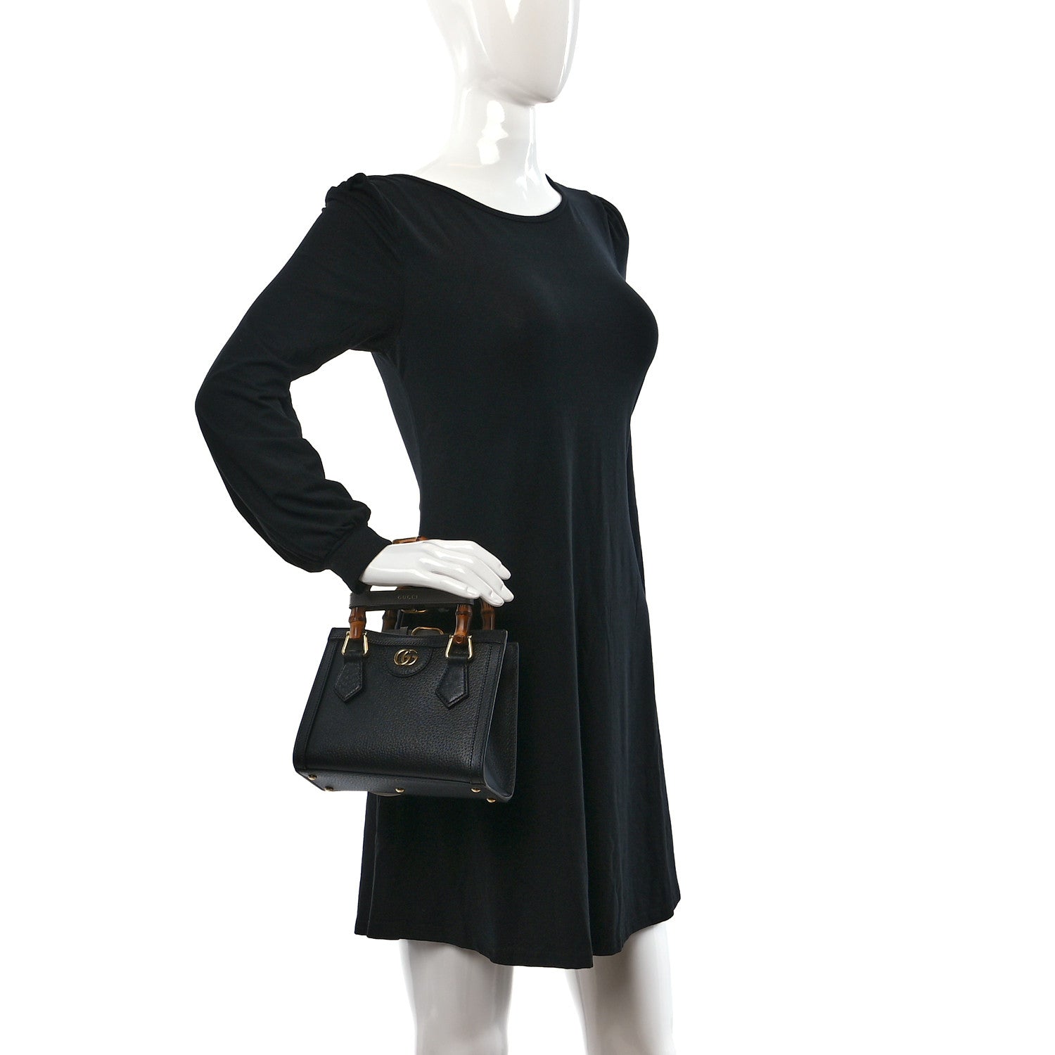 Gucci Textured Dollar Calfskin Web Mini Diana Tote Bag Black 2 of 9