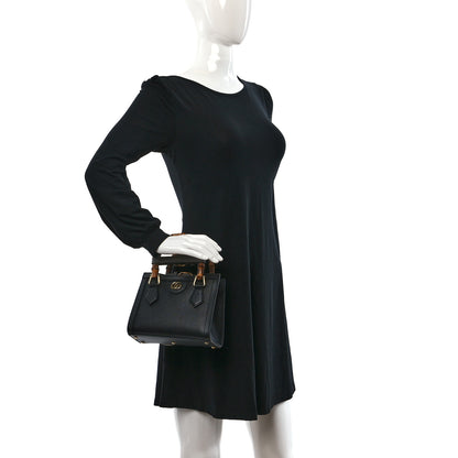Gucci Textured Dollar Calfskin Web Mini Diana Tote Bag Black 2 of 9