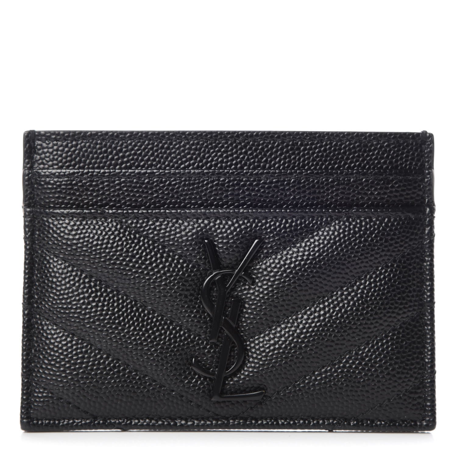 Saint Laurent Grain De Poudre Matelasse Chevron Monogram Credit Card Case Black 1 of 10