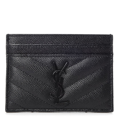 Saint Laurent Grain De Poudre Matelasse Chevron Monogram Credit Card Case Black 1 of 10