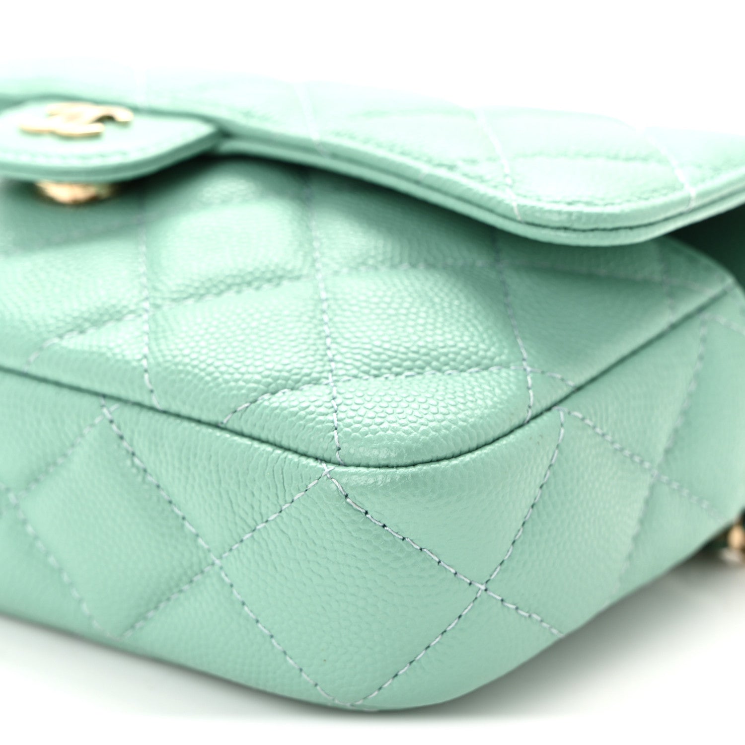 Chanel Caviar Quilted Flap Phone Holder With Chain Turquoise 11 of 11