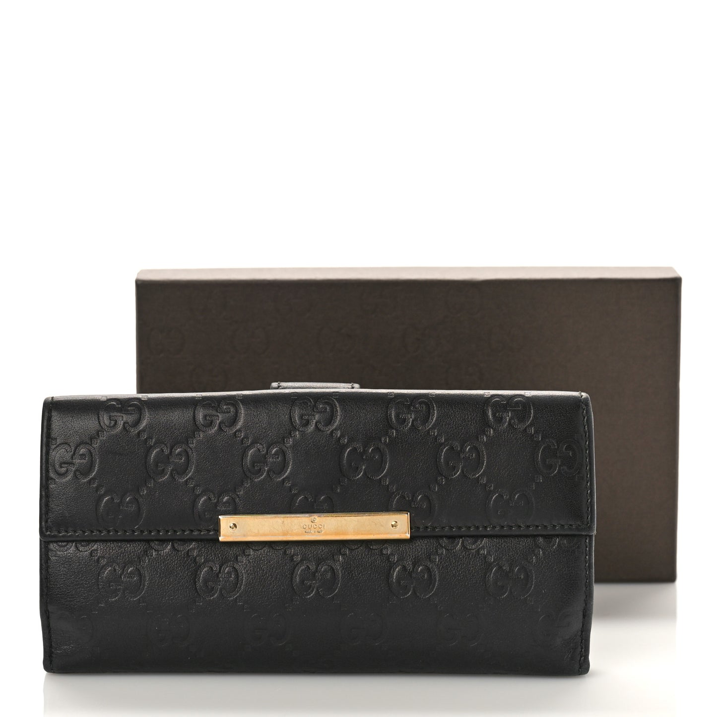 Guccissima Margaux Calfskin Metal Bar Continental Flap Wallet Black