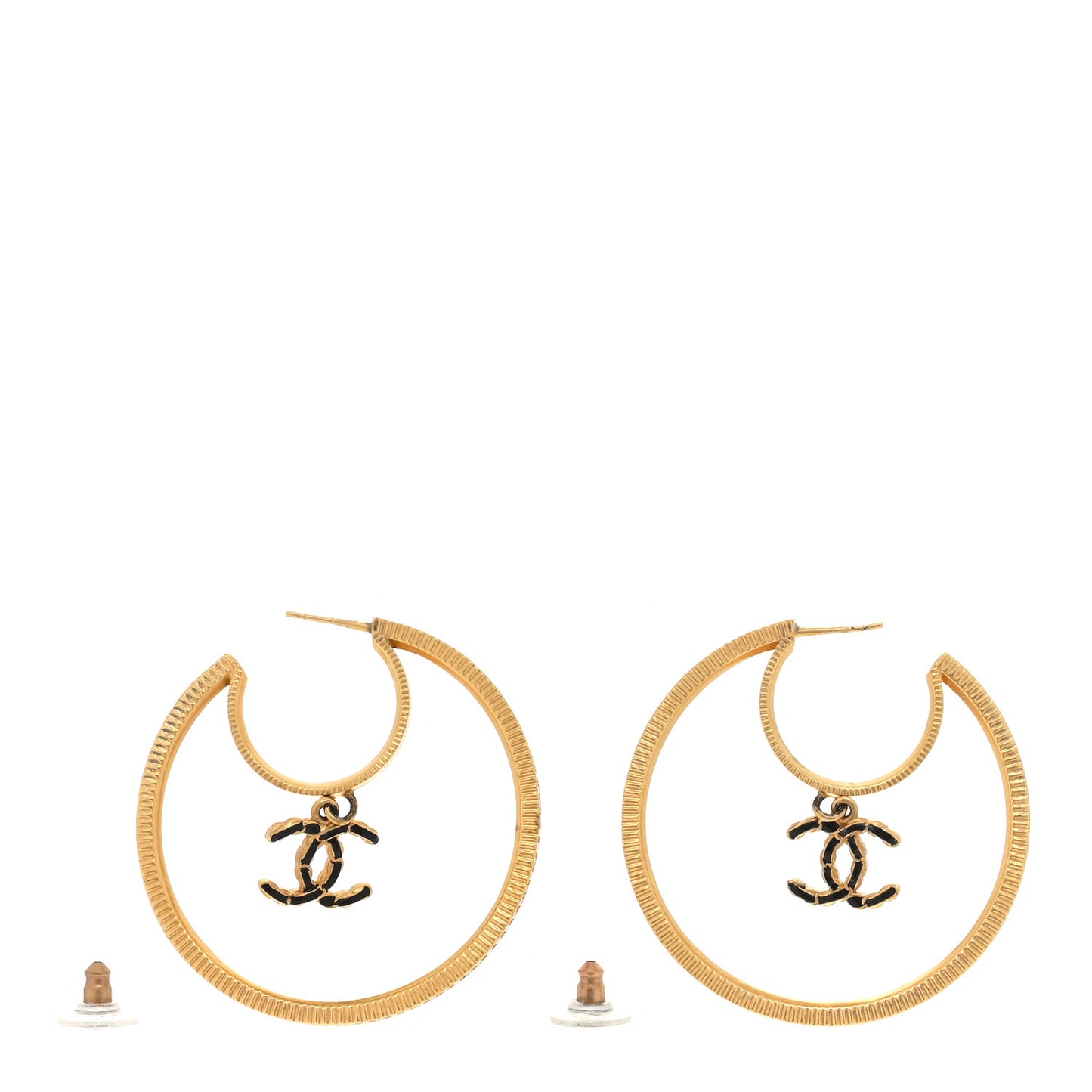Baguette Crystal CC Drop Hoop Earrings Gold
