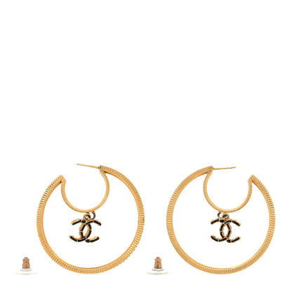 Chanel Baguette Crystal CC Drop Hoop Earrings Gold 3 of 5