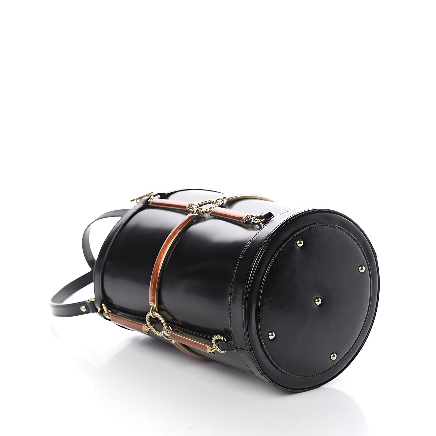 Gucci Lambskin Vinyl Enamel Mini Bucket Bag Black Ruggine 3 of 8