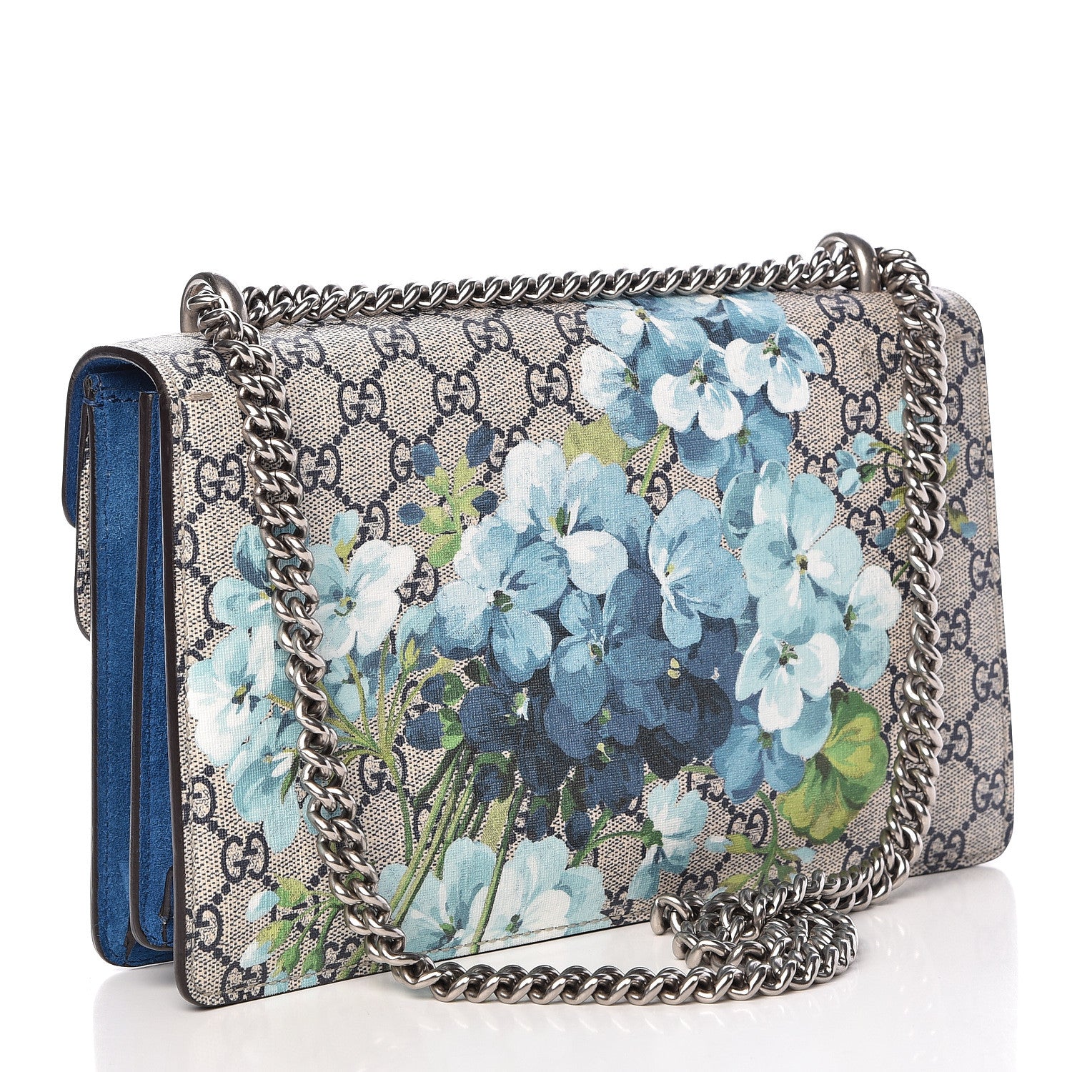 Gucci GG Supreme Monogram Blooms Small Dionysus Shoulder Bag Beige Navy Vintage Blue 3 of 14