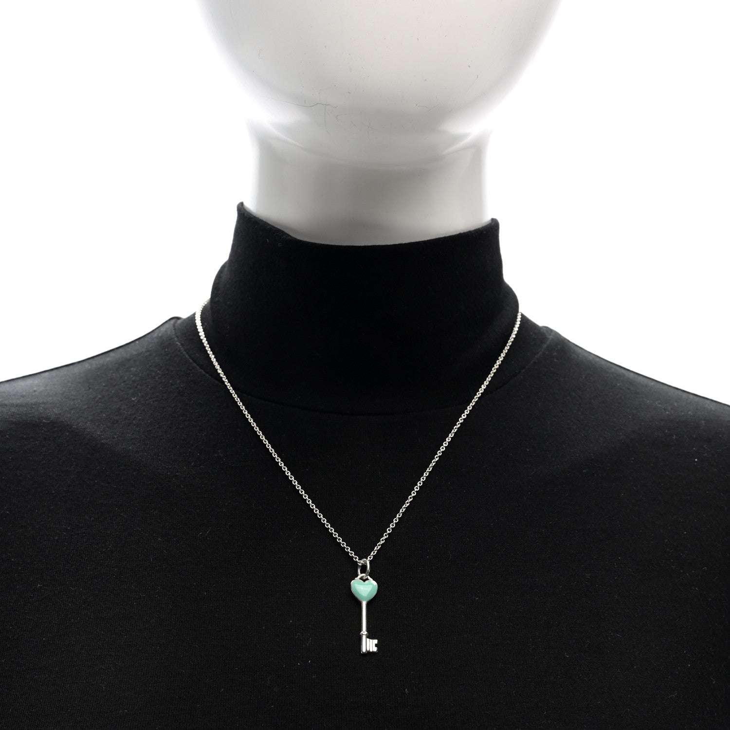 Tiffany Sterling Silver Enamel Heart Key Pendant Necklace Blue 2 of 6