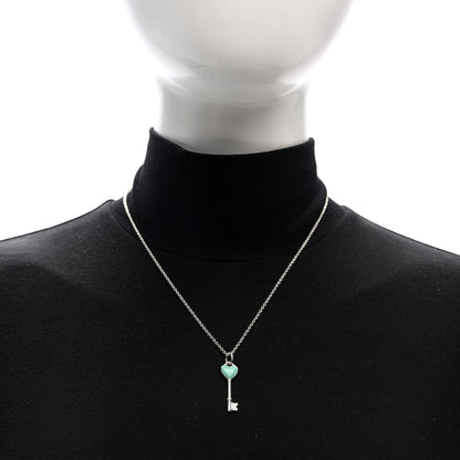Tiffany Sterling Silver Enamel Heart Key Pendant Necklace Blue 2 of 6