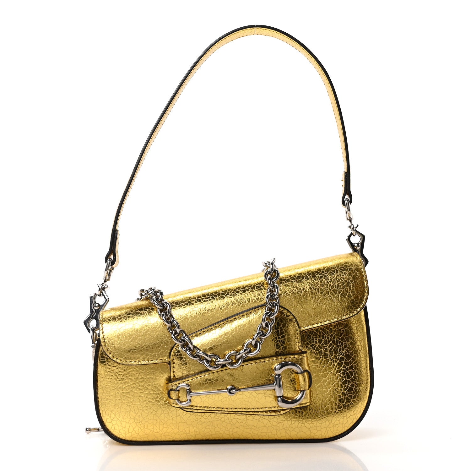 Gucci Metallic Demetra Mini Horsebit 1955 Asymmetric Shoulder Bag Gold 1 of 10