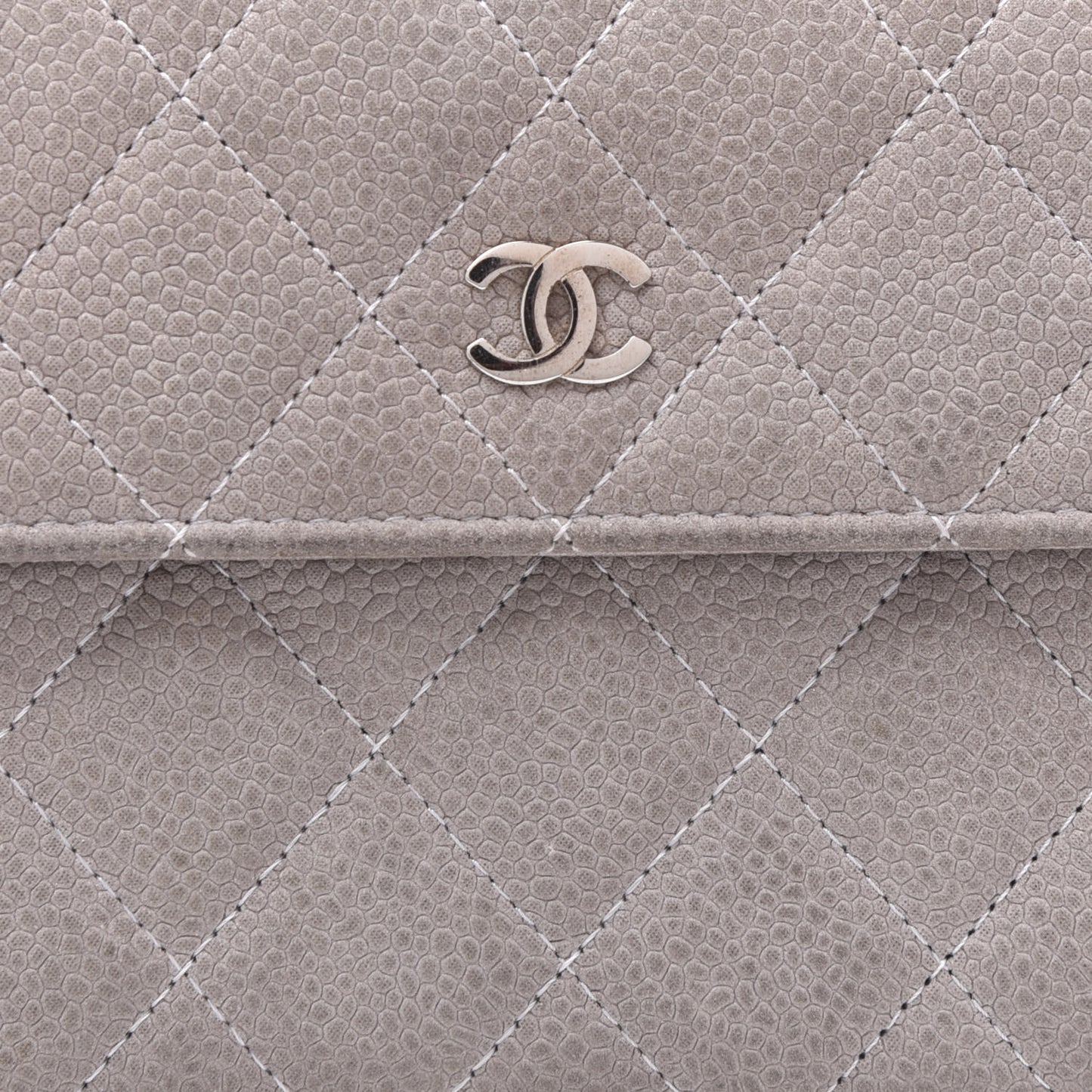 Iridescent Caviar Quilted Large Flap Wallet Grey