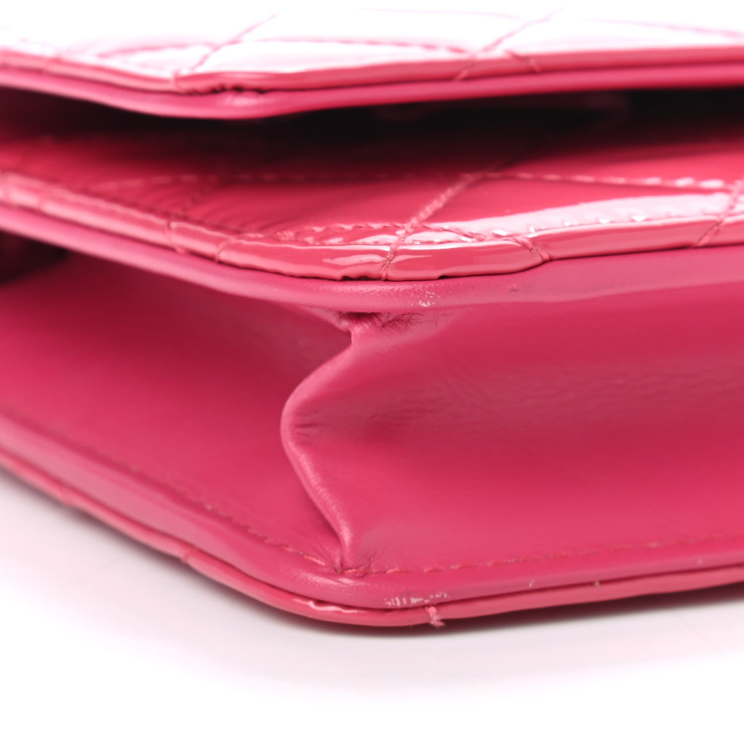 Chanel Patent Quilted Wallet On Chain WOC Fuchsia 10 of 11