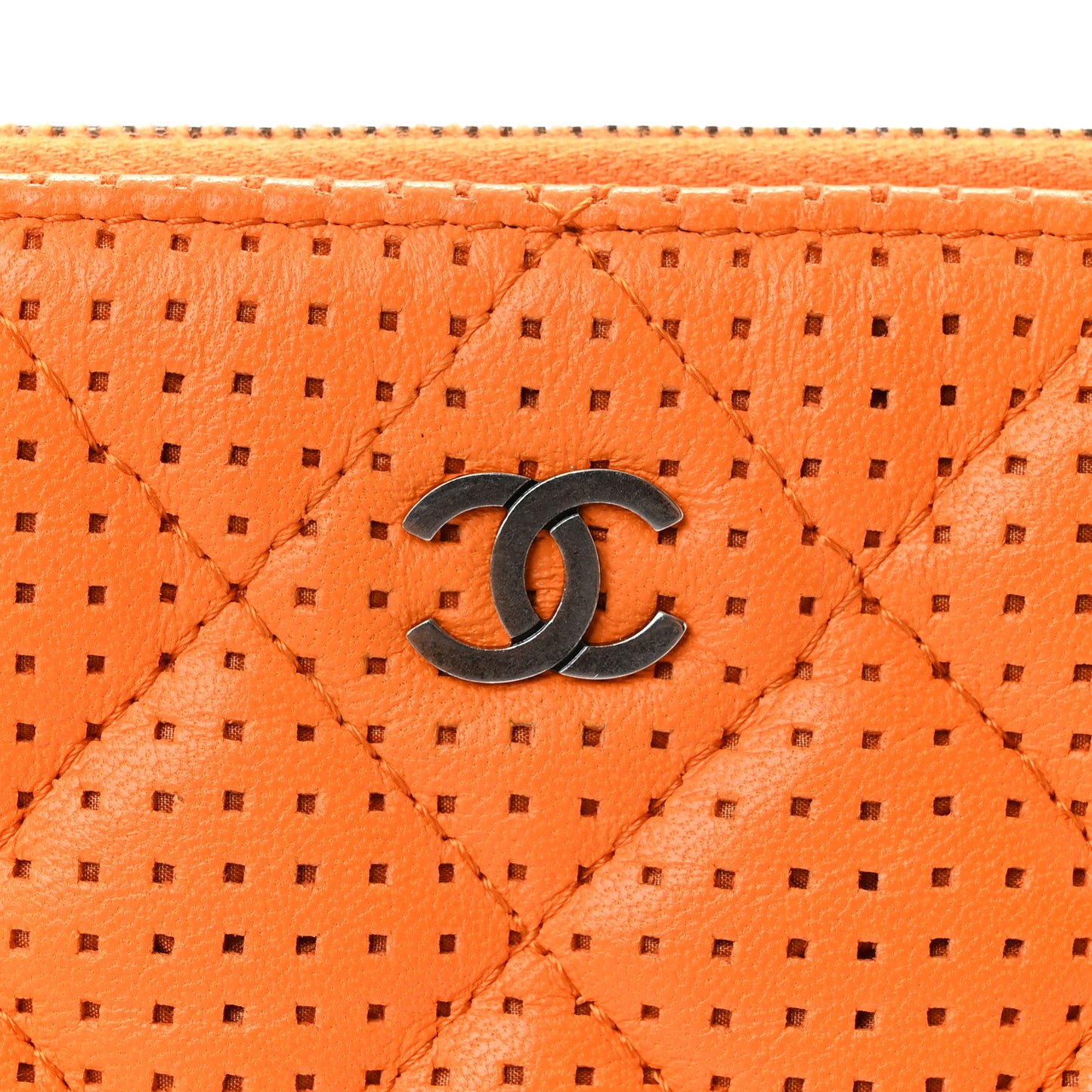 Perforated Lambskin Quilted Medium Cosmetic Case Orange