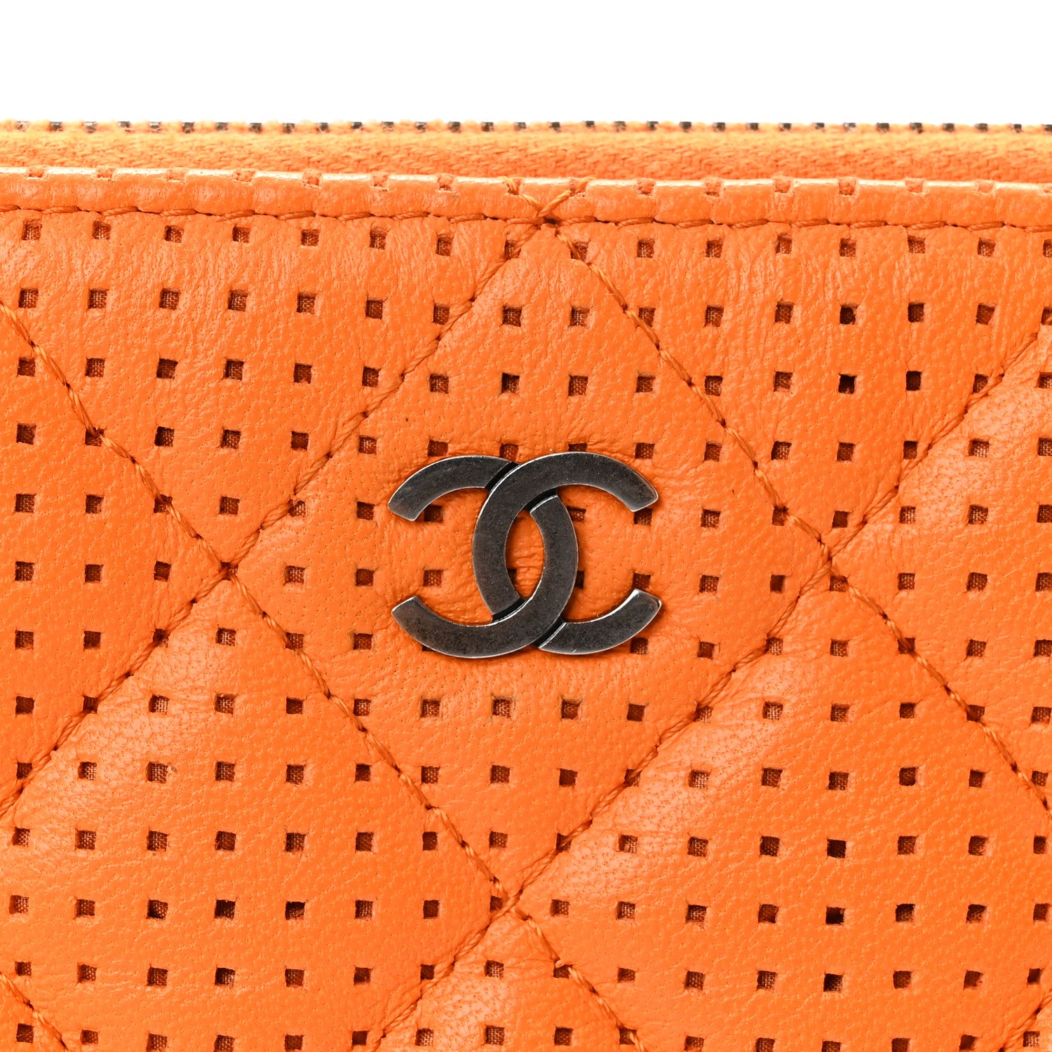 Chanel Perforated Lambskin Quilted Medium Cosmetic Case Orange 9 of 11