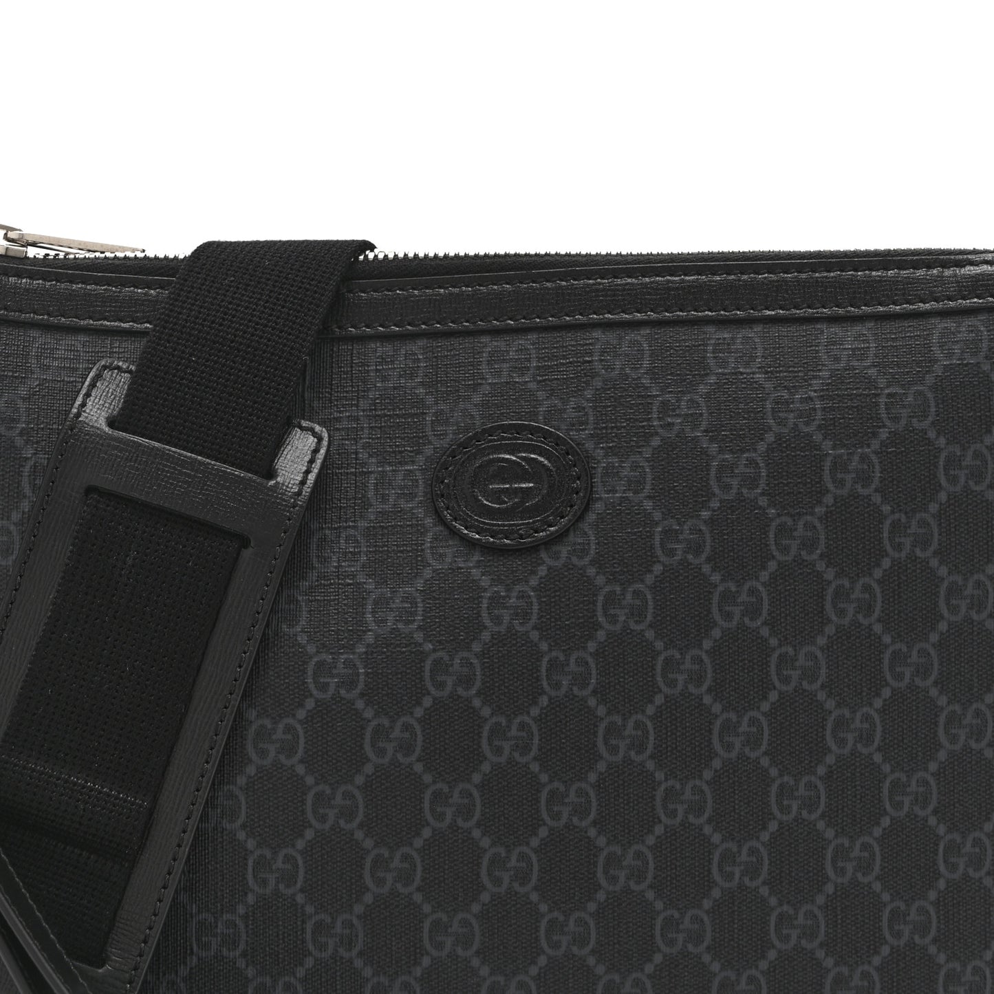 GG Supreme Monogram Azalea Calfskin Retro Interlocking G Wristlet Messenger Bag Black