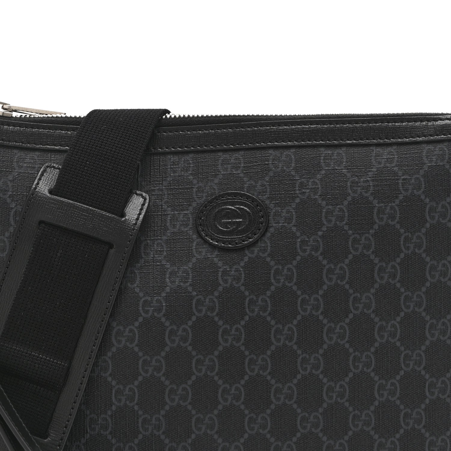 Gucci GG Supreme Monogram Azalea Calfskin Retro Interlocking G Wristlet Messenger Bag Black 9 of 11