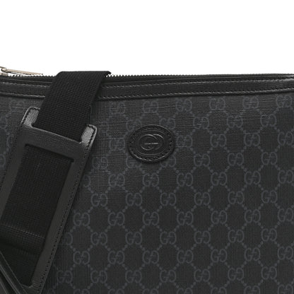 Gucci GG Supreme Monogram Azalea Calfskin Retro Interlocking G Wristlet Messenger Bag Black 9 of 11