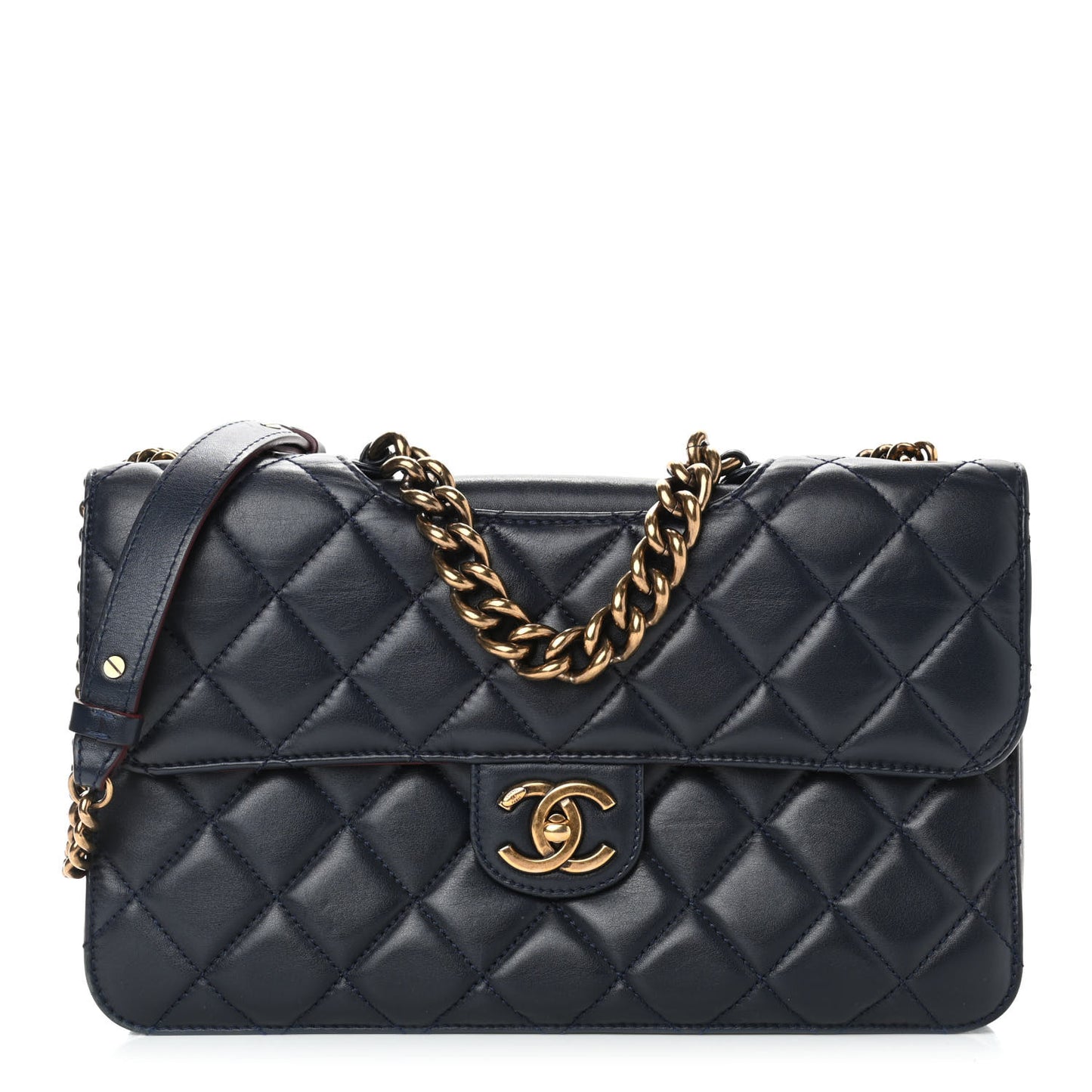 Calfskin Quilted Large Perfect Edge Flap Black