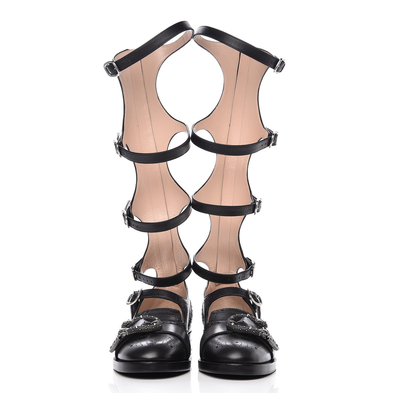 Gucci Calfskin Queercore Brogue Knee High Boots 39.5 Black 3 of 10